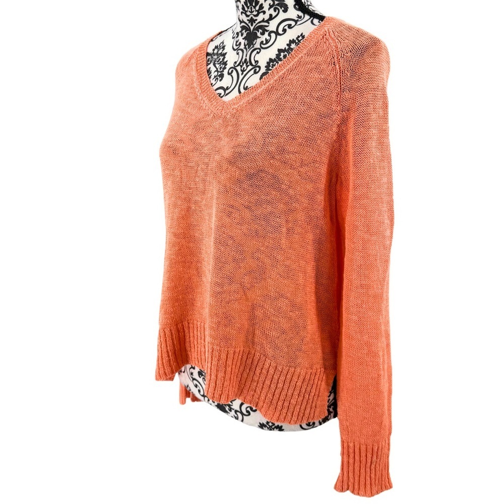 Eileen Fisher Linen Cotton Blend V-Neck Lightweight Loose Knit High-Low Sweater - Picture 7 of 12